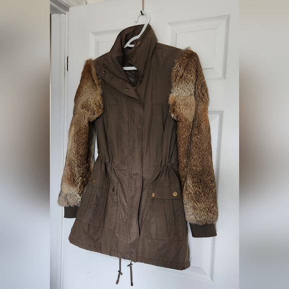 Aqua green cargo and real fur jacket xs/small - Picture 4 of 5